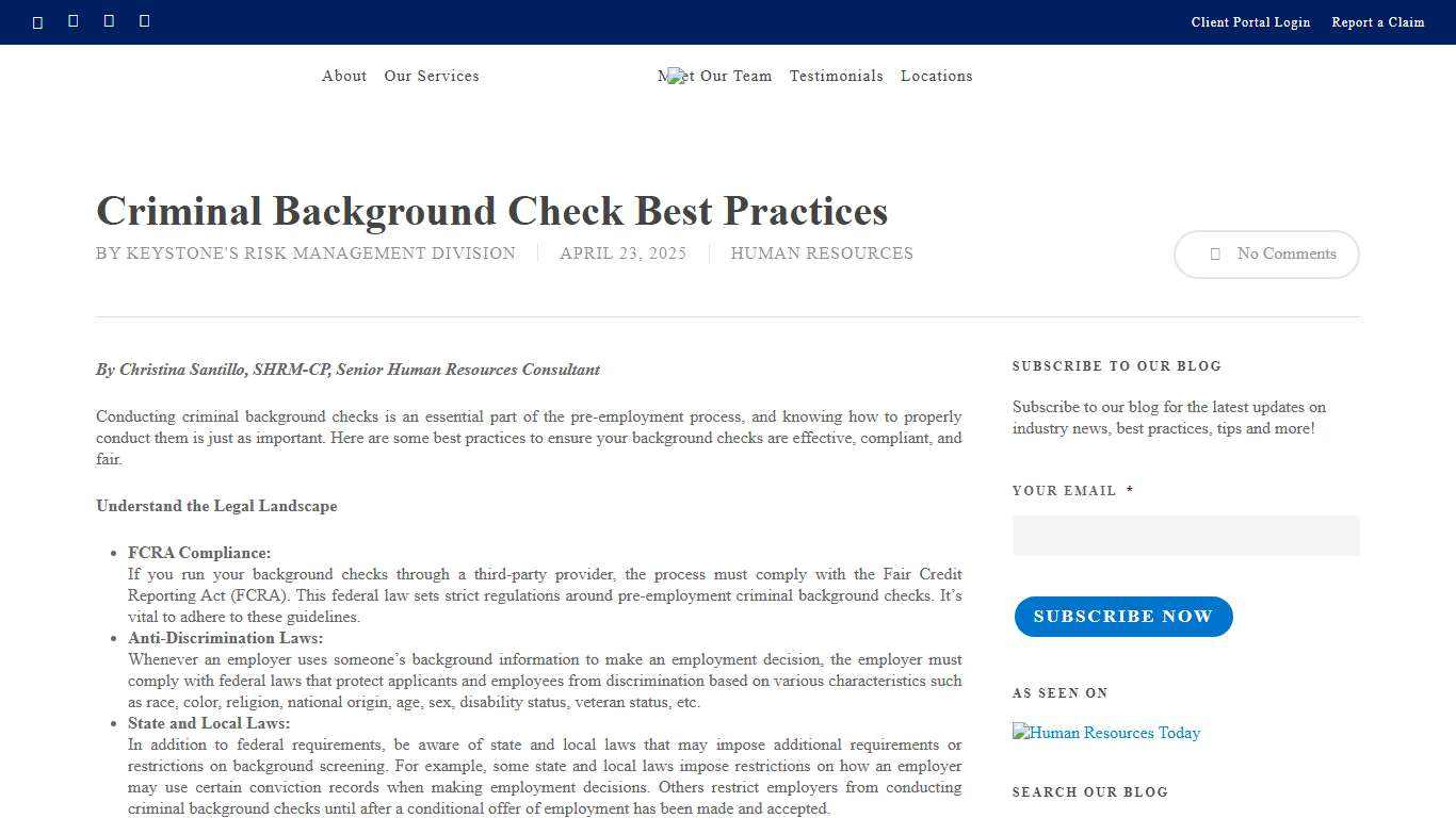 Criminal Background Check Best Practices - Keystone Insurers Group, Inc. – Risk Management Division